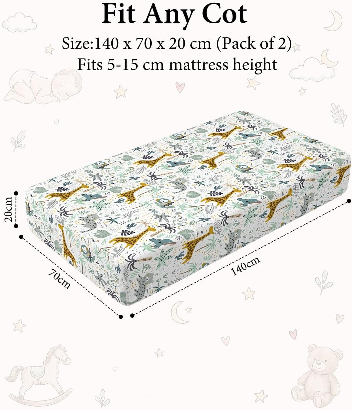 Thumbnail 2 de Yoofoss Cot Bed Sheets 140 x 70 cm fitted cotton set