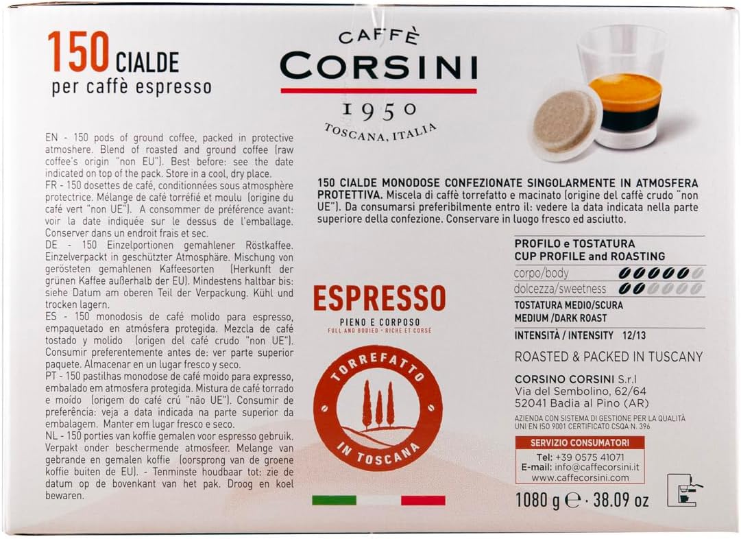 Detalle 2 de Caffè Corsini Dosette Ese Espresso – 150 dosettes compostables, intensité forte et crème authentique
