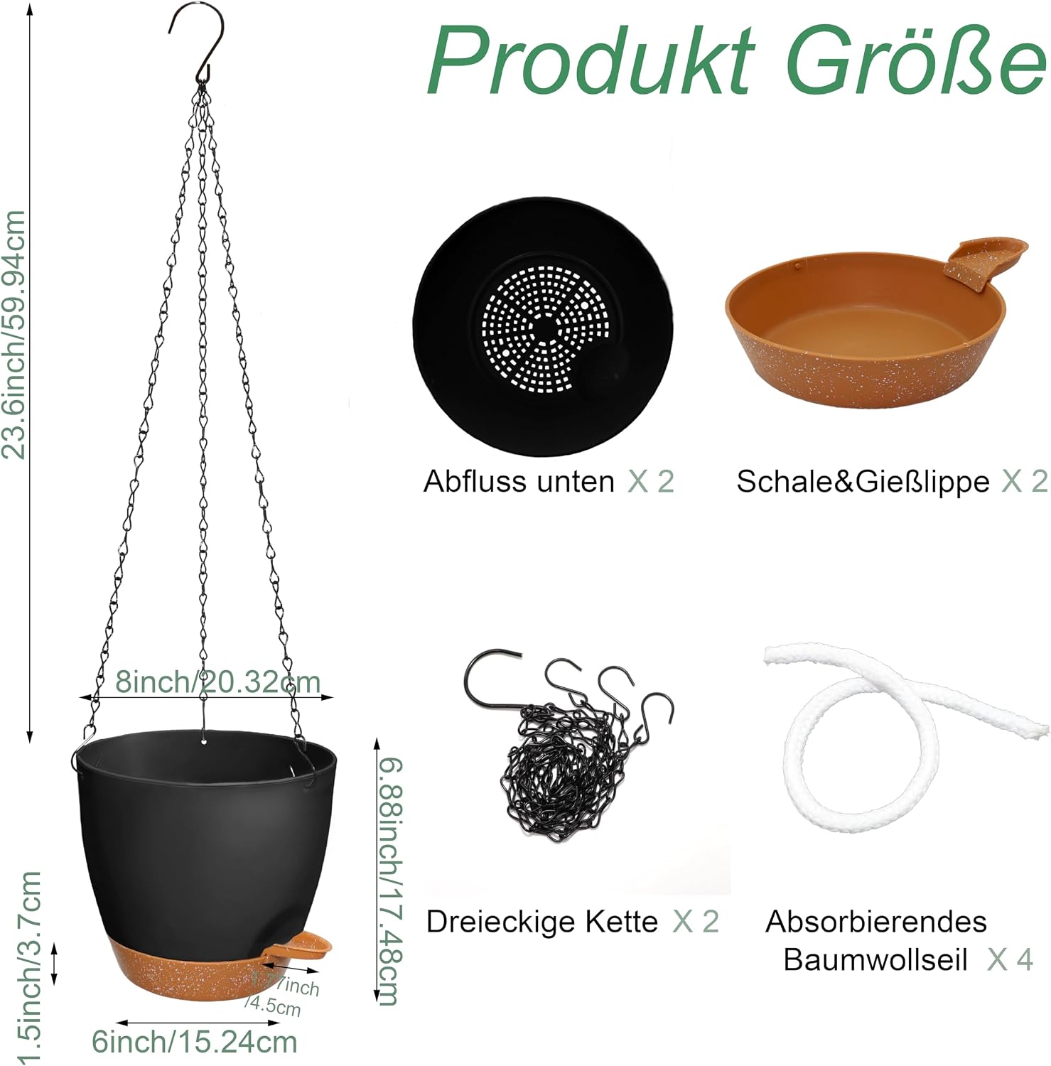 Thumbnail 1 de Hängender Blumentopf 2er Set 20,5 cm schwarz