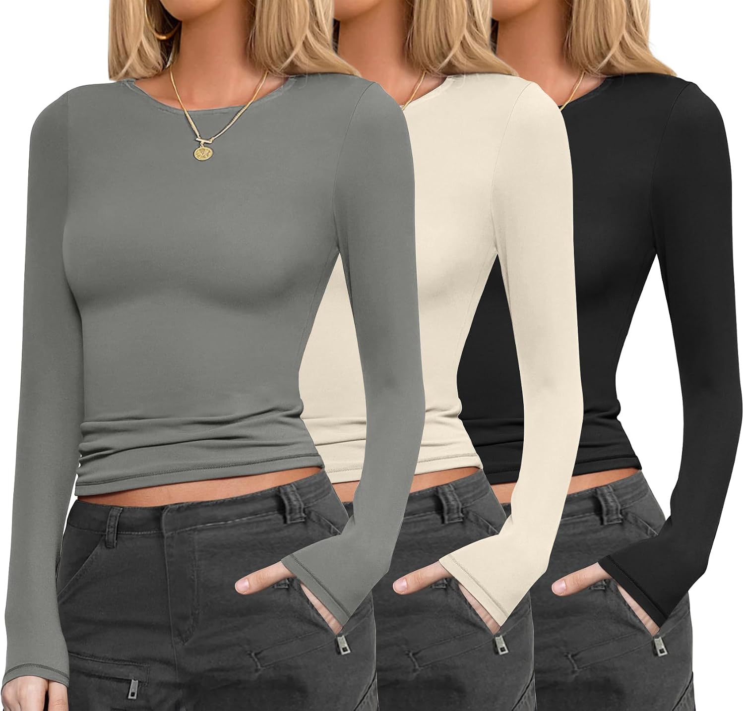 Thumbnail 6 de Ekouaer women’s long sleeve thermal fitted tops (3-pack) crew neck base layer, S–XXL