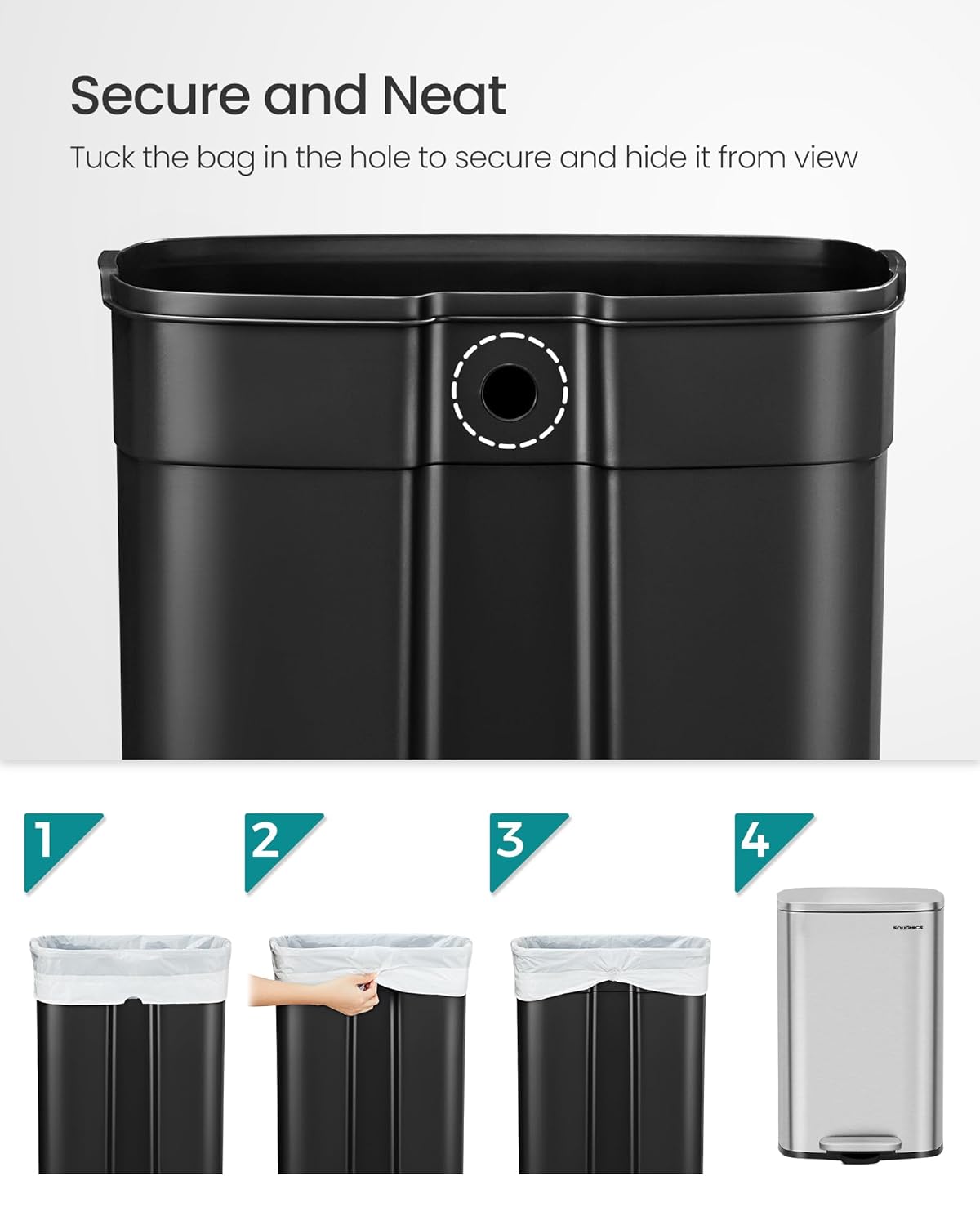 Thumbnail 4 de SONGMICS LTB050E01 50 L kitchen pedal bin with soft close lid and inner bucket