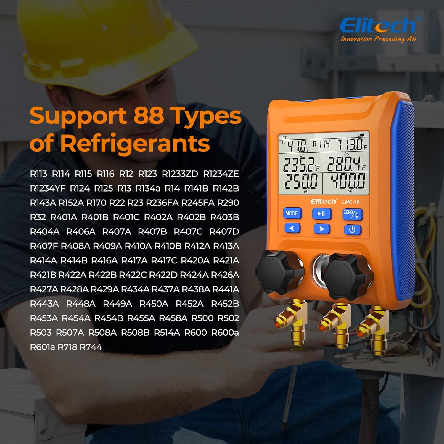 Thumbnail 4 de Elitech LMG-10Plus 2-Way Digital Manifold for HVAC Refrigerant Pressure & Superheat/Subcooling
