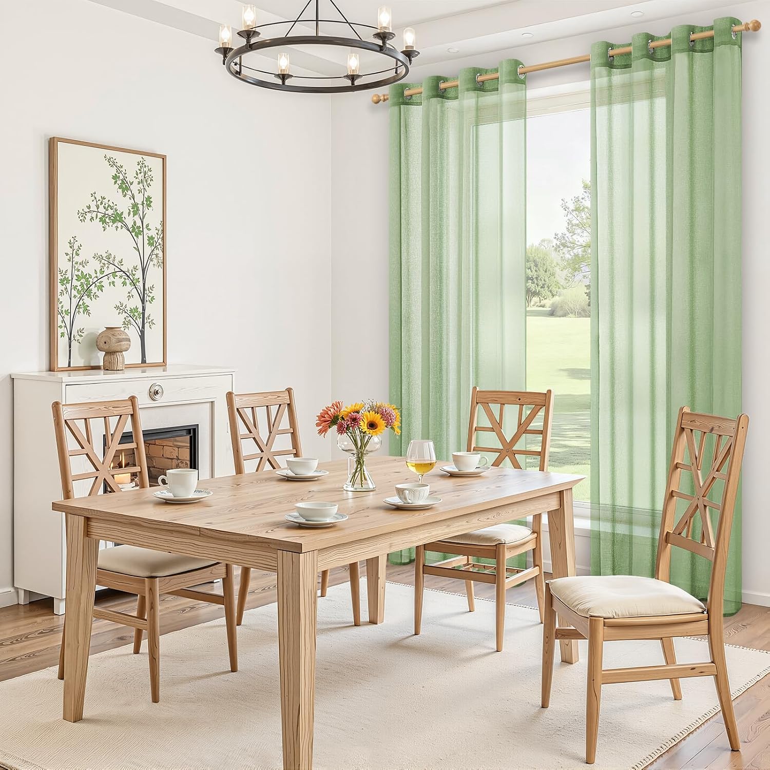 Thumbnail 6 de MRTREES green voile bedroom curtains (2 panels) 55x90 inch with eyelets