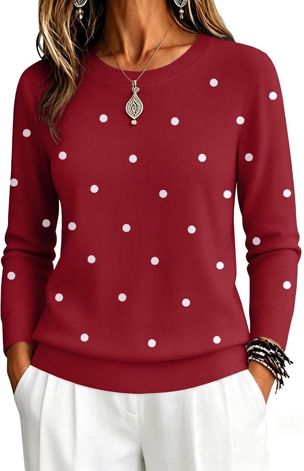 Detalle de Zeagoo Women's Crewneck Sweater, Long Sleeve 100% Viscose Ribbed Knit