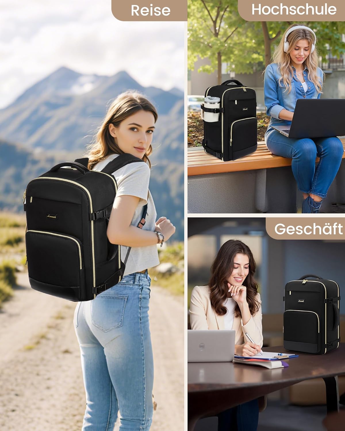 Thumbnail 1 de LOVEVOOK Handgepäck Rucksack 40L – 17,3 Zoll Laptopfach, wasserdicht, 45×30×20 cm