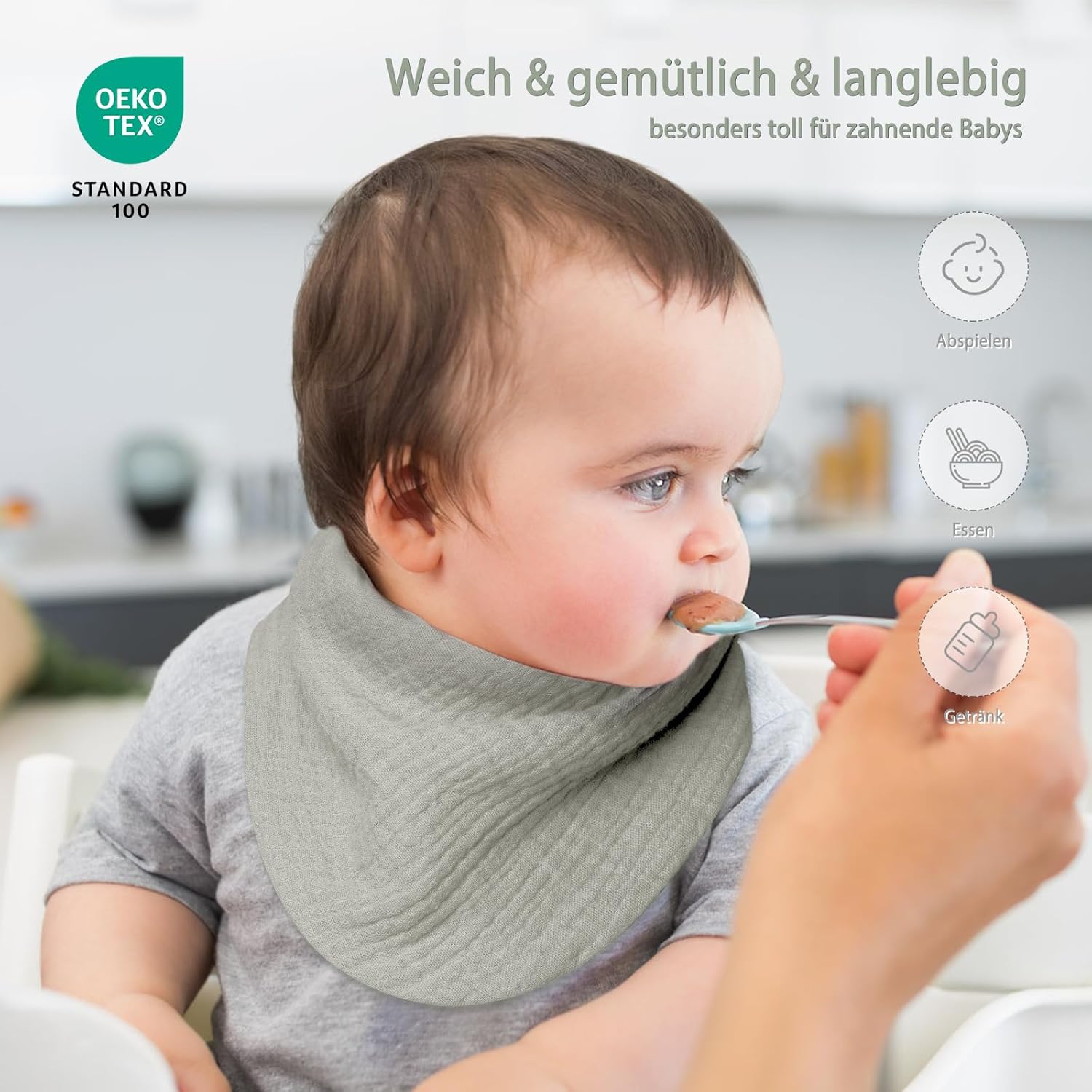 Thumbnail 1 de lulumoon Lätzchen Baby Absorbierende Dreieckstuch – 4-lagiges Musselin-Lätzchen-Set (29 × 29 cm), 0–36 Monate
