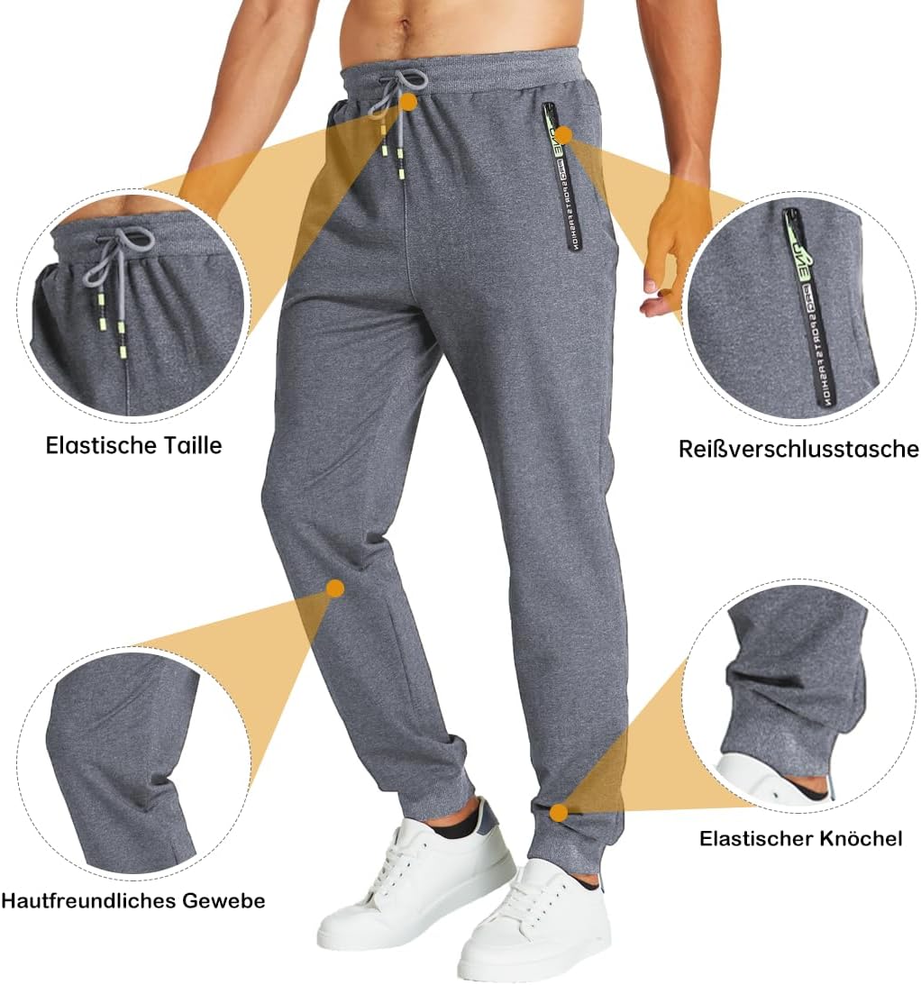 Detalle de ZOXOZ pantaloni sportivi uomo in cotone con elastico in vita e tasche con zip