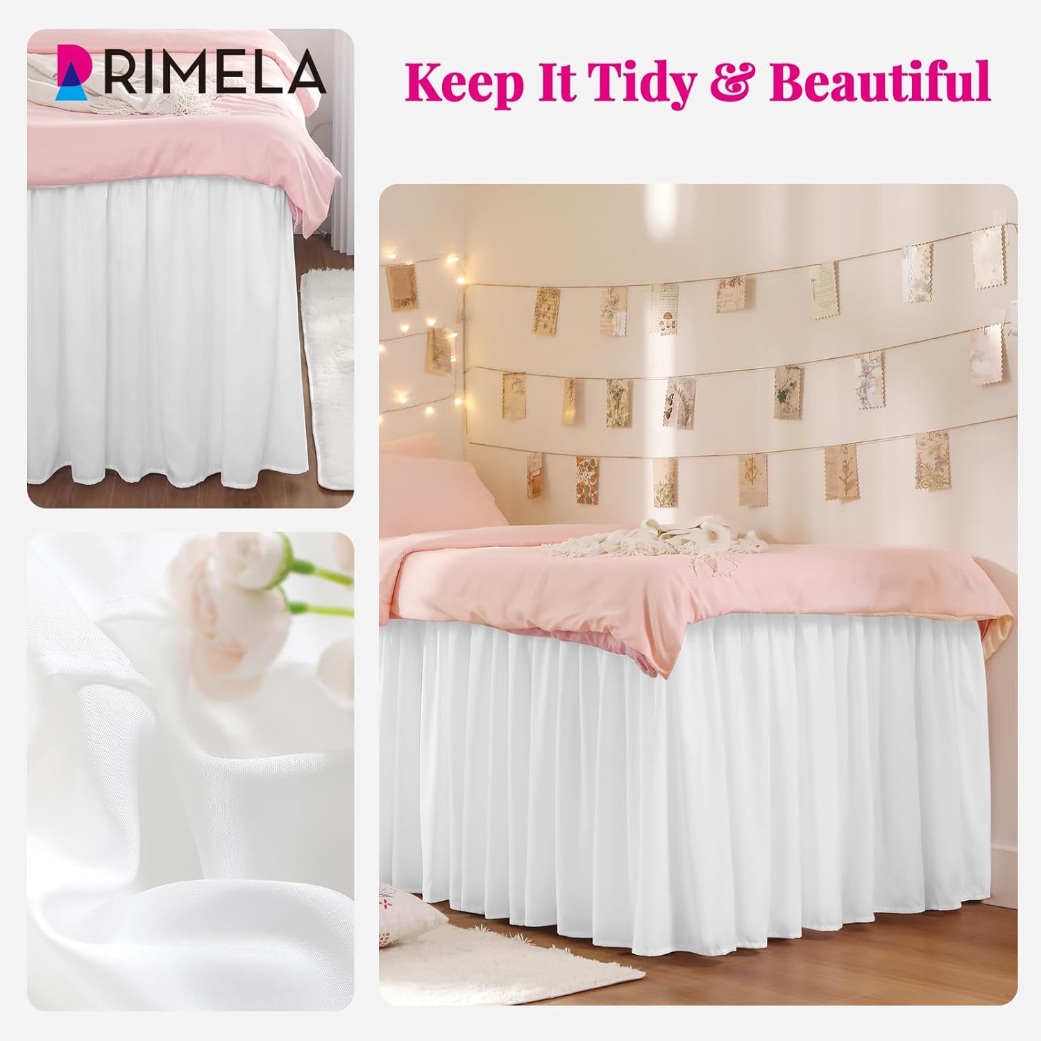 Thumbnail 3 de RIMELA Twin XL 36-Inch Drop Dorm Bed Skirt with Elastic, White Silky Fabric