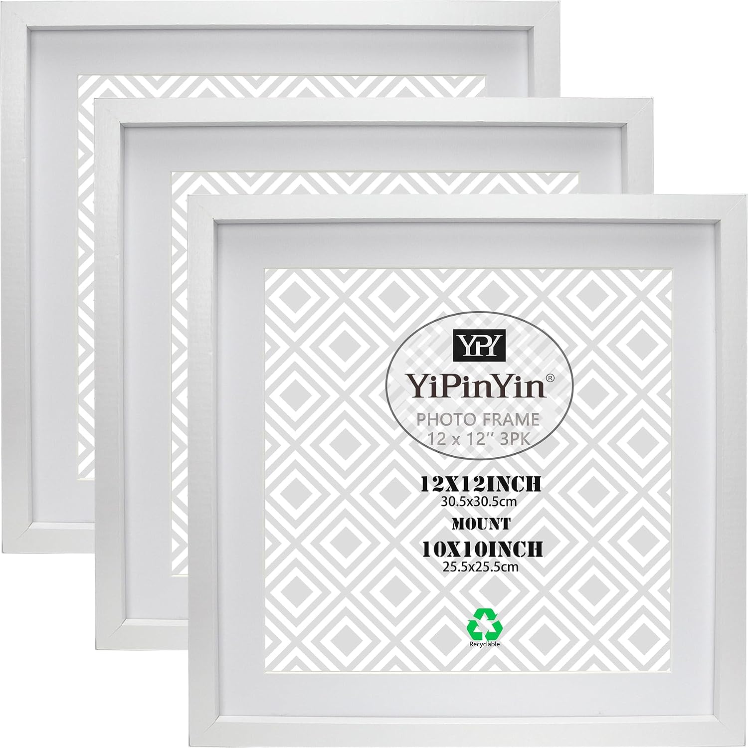 Detalle de YiPinYin White 12x12in Square Picture Frame Set of 3 (30x30cm) with Mount