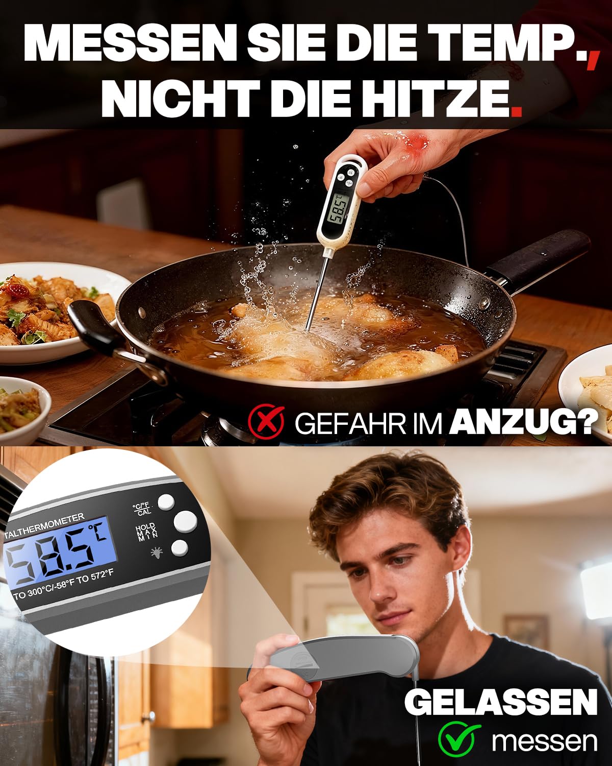 Thumbnail 5 de Digitales Fleischthermometer klappbar mit LCD-Backlight – Grill- und Bratenthermometer für Küche, Grillen & Backen