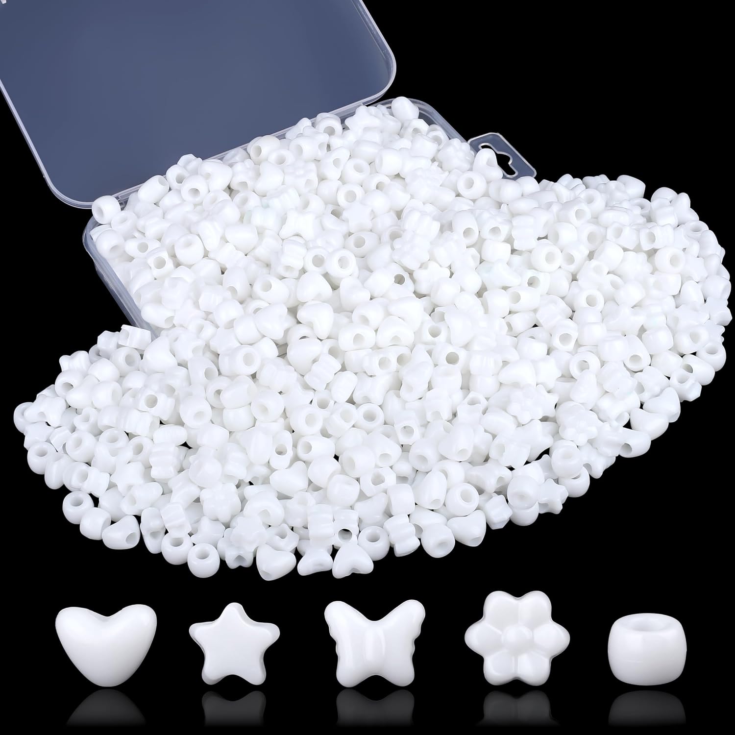 Sahoottie 500 Stück Weiße Pony Beads – Sterne, Herzen, Blumen, Schmetterlinge und mehr