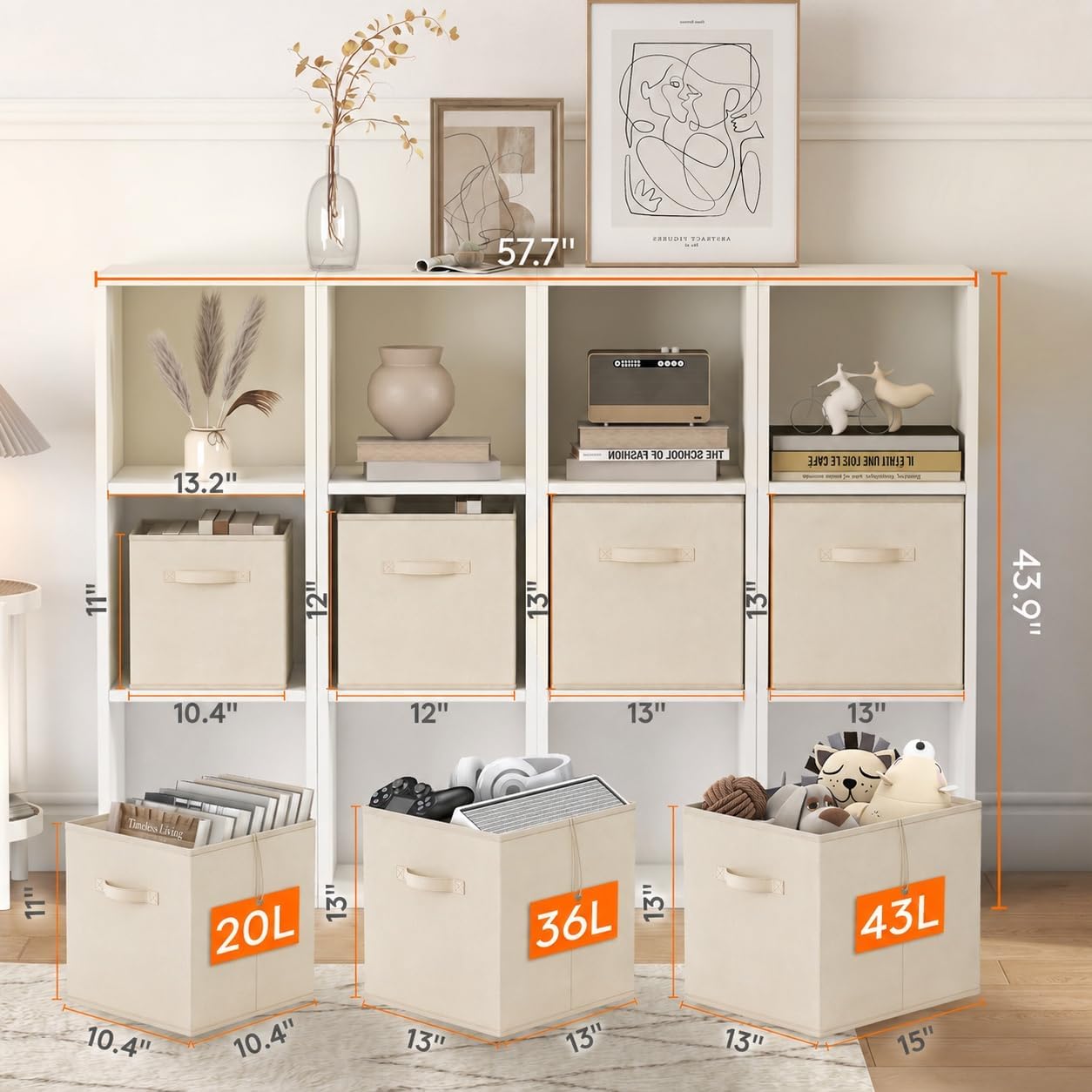Detalle de Lifewit LHLF230211KHC vikbara förvaringskorgar, 18 liter, 6-pack beige