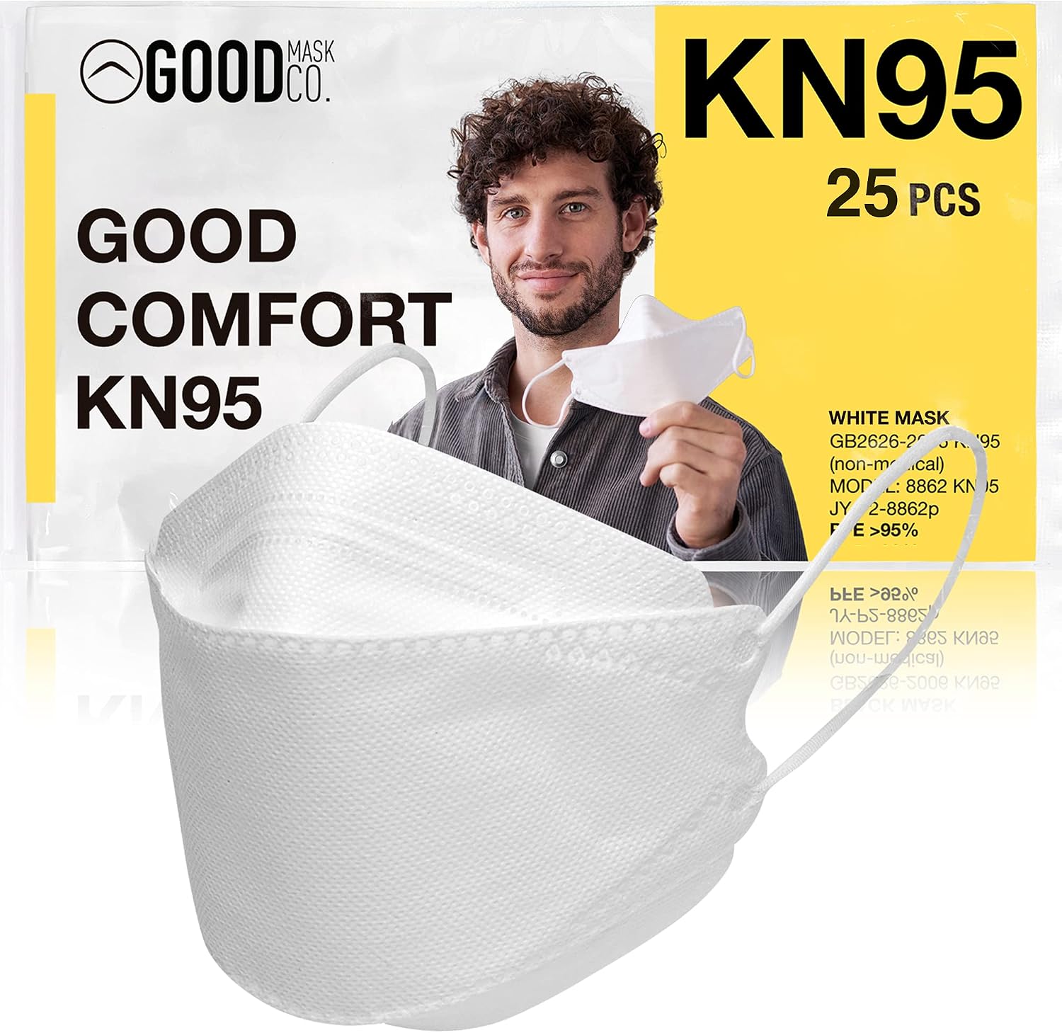 Detalle de Good Mask Co. 8862 KN95 Disposable Face Masks, Folding, White, 25-Pack