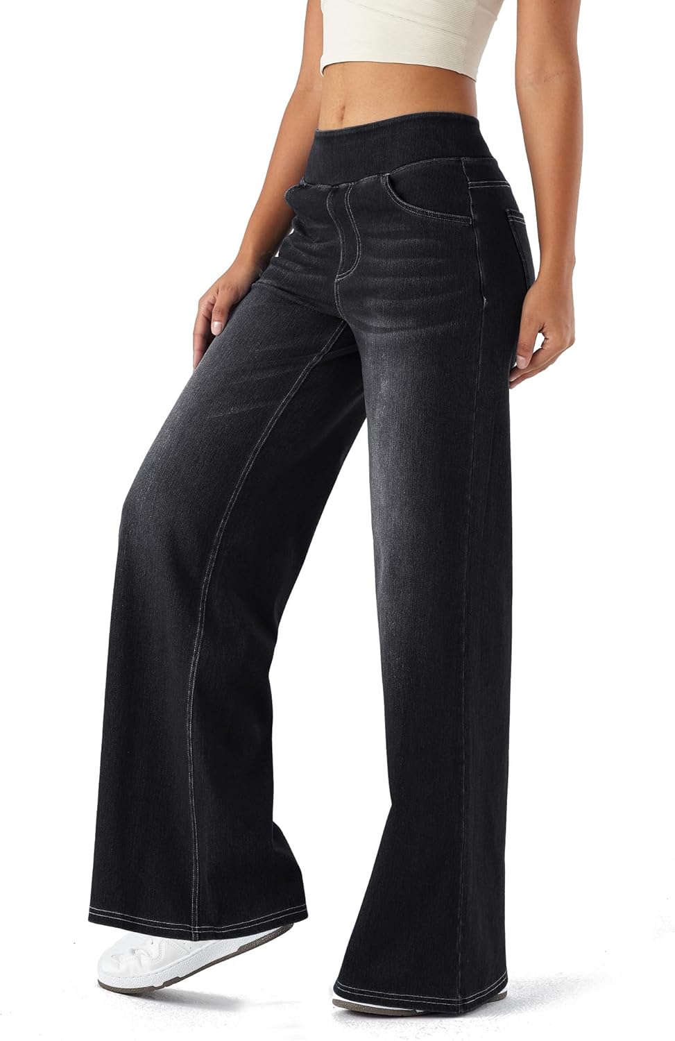Thumbnail 1 de LaiEr Large Denim Wide Leg Pants for Women — High Waisted, Elastic, with Pockets