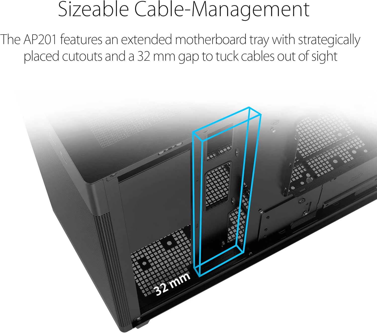 Detalle de Boîtier ASUS Prime AP201 – MicroATX avec radiateur jusqu’à 360 mm et panneau frontal USB-C