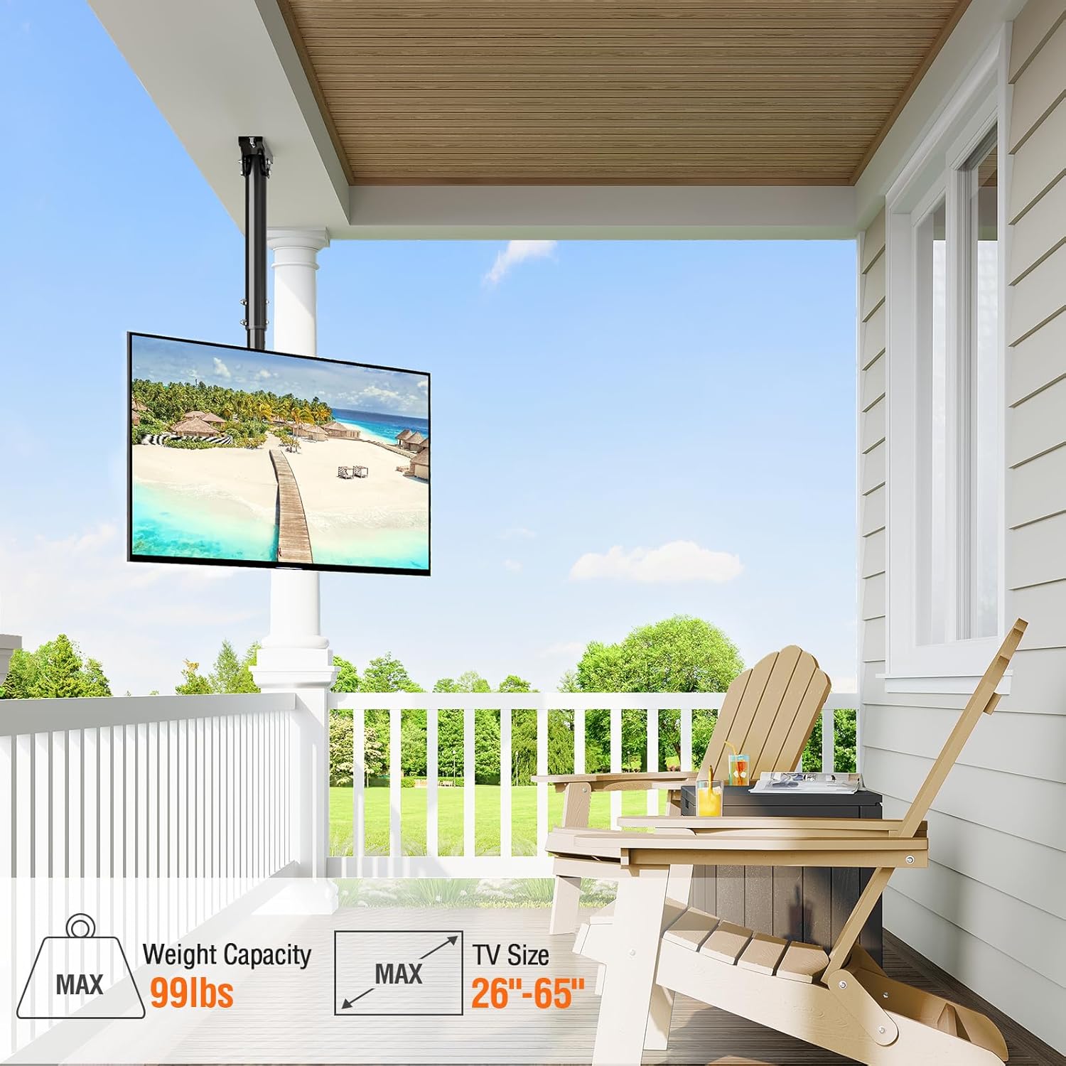 Detalle de ELIVED Outdoor Ceiling TV Mount for 26–65 Inch TVs: Weatherproof, 360° Swivel, and Height Adjustable