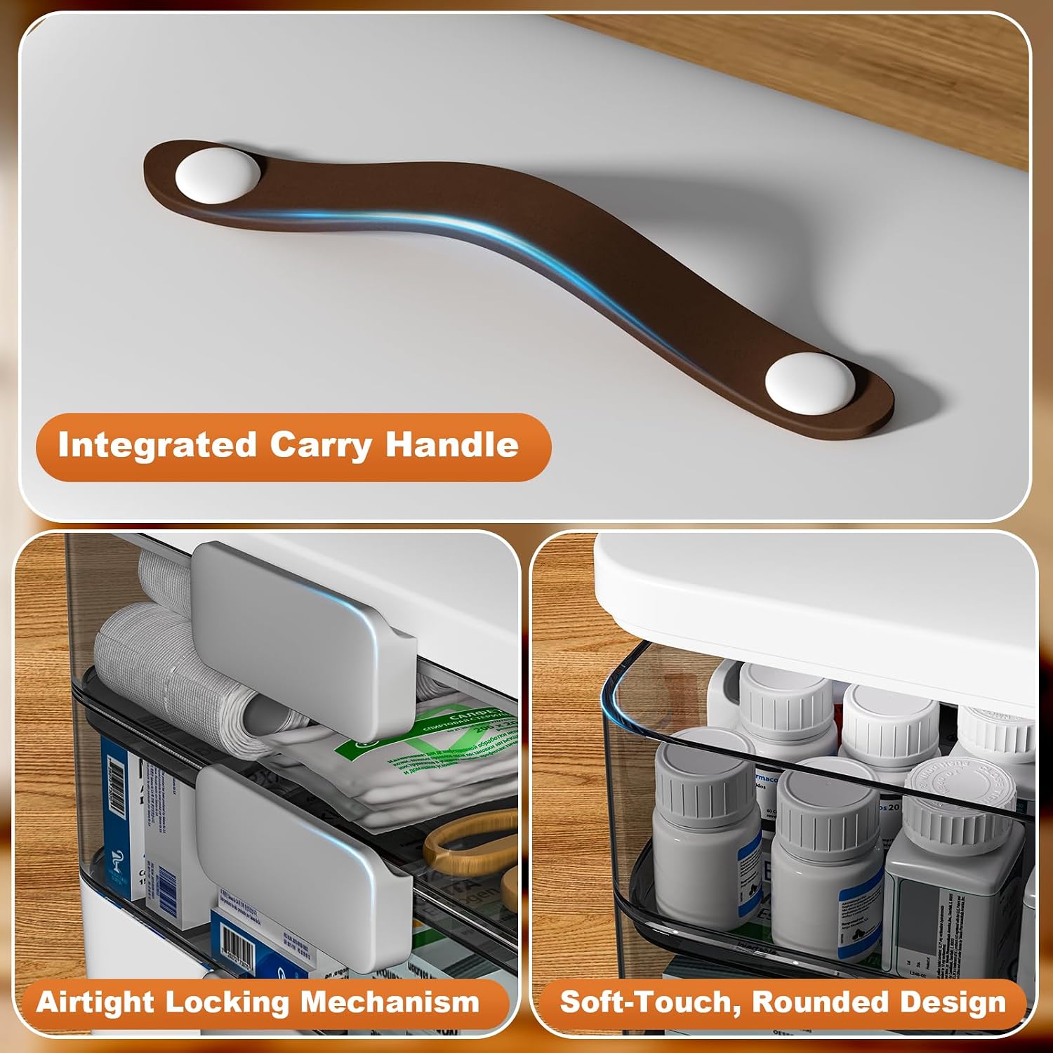 Thumbnail 2 de MOPUP YXLY3C03 3-Tier Medicine Storage Box with Handle and Removable Tray