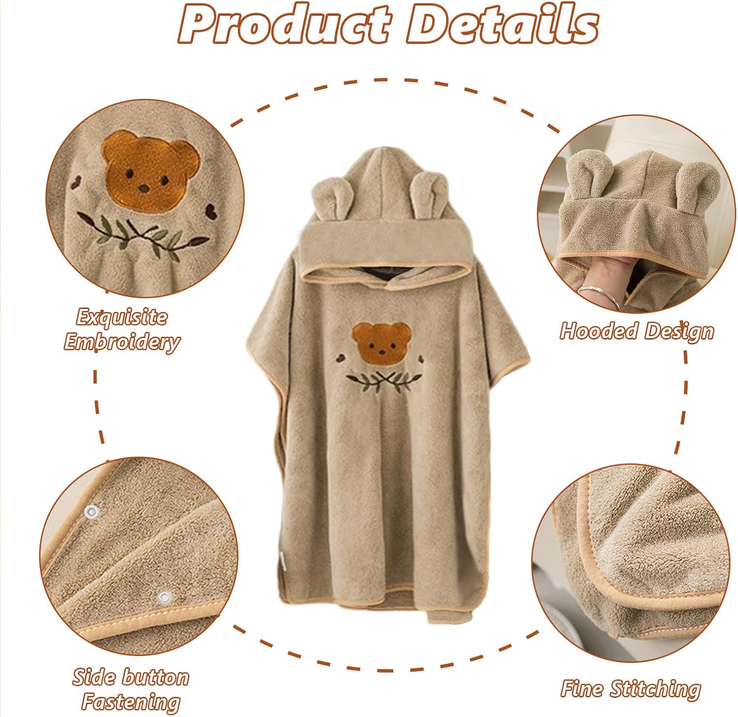 Detalle de HAGOT poncho de bain enfant avec capuche (serviette bébé) 0-3 ans