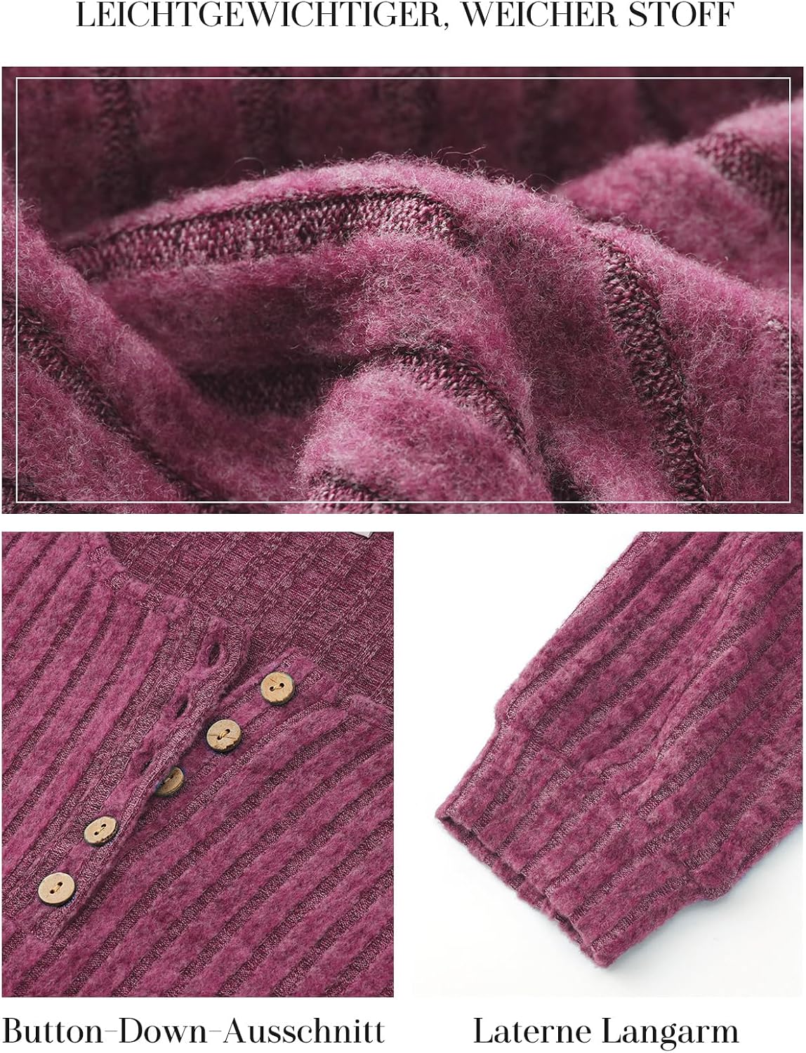Thumbnail 3 de Tanmolo Damen Henley Strickpullover mit Knöpfen