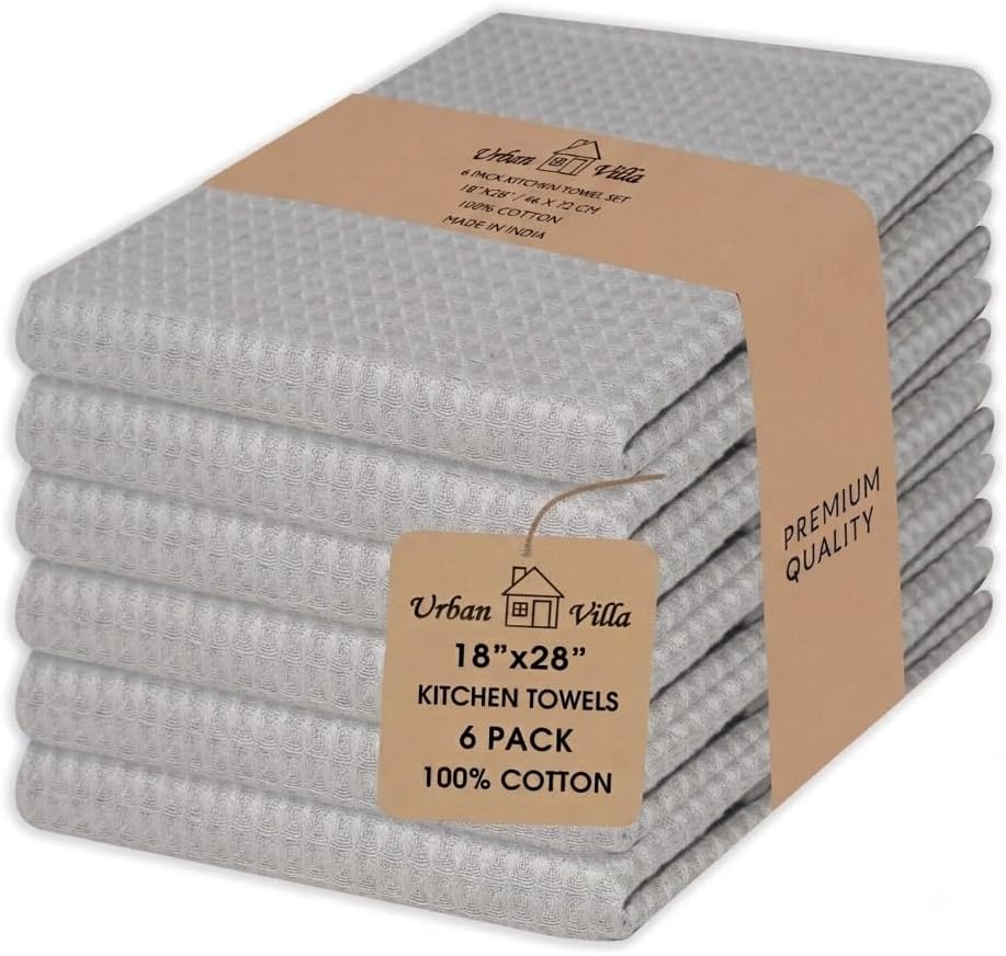 Detalle de Urban Villa Waffle Kitchen Towels (Set of 6) – oversized 18x28 inches, 100% Cotton