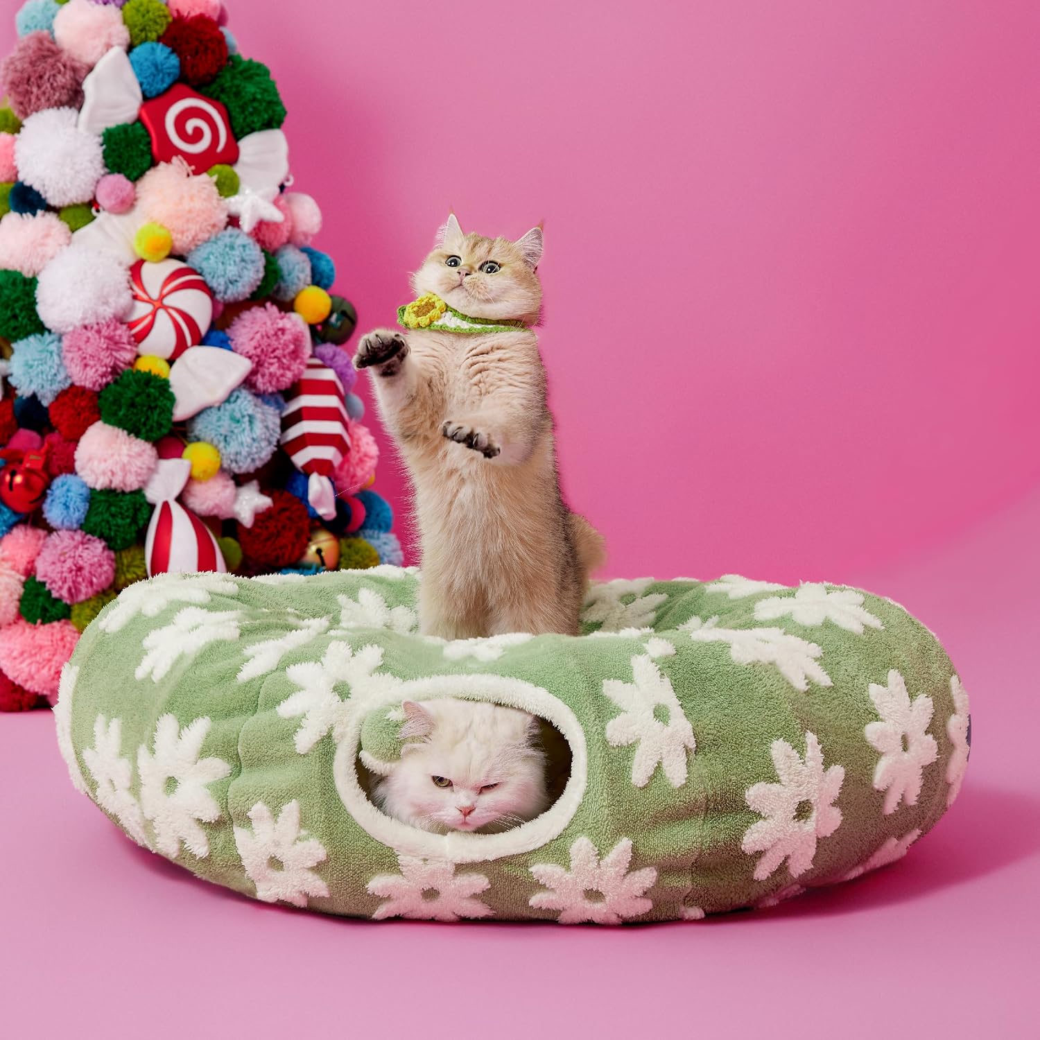 Thumbnail 6 de LE SURE US000118NST Cat Tunnel Bed, Plush Jacquard, 33.5-Inch Donut Design