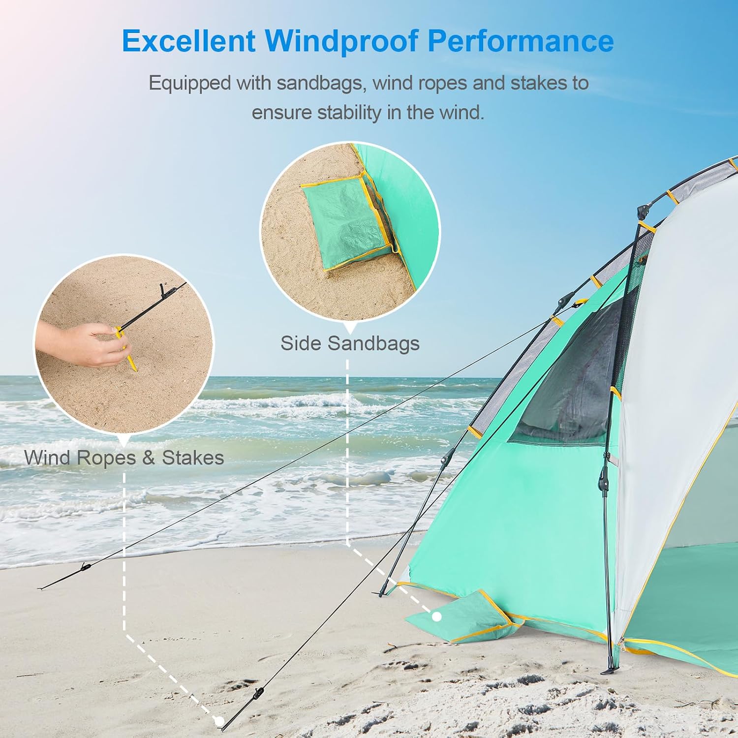 Detalle de Wolfwise Instant Beach Tent Sun Shelter with Zippered Extendable Porch