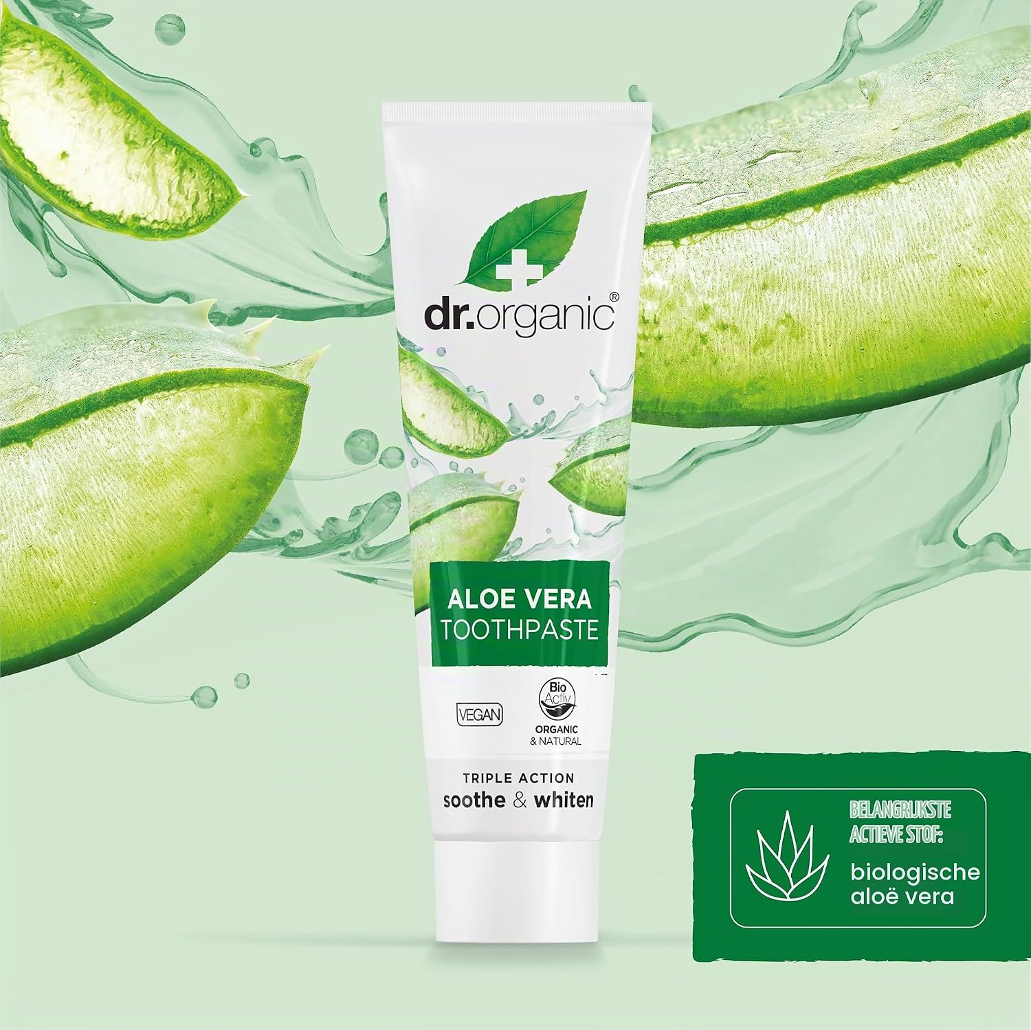 Detalle de DR. ORGANIC Aloë Vera-tandpasta met munt, fluoride en biologische ingrediënten, 100 ml