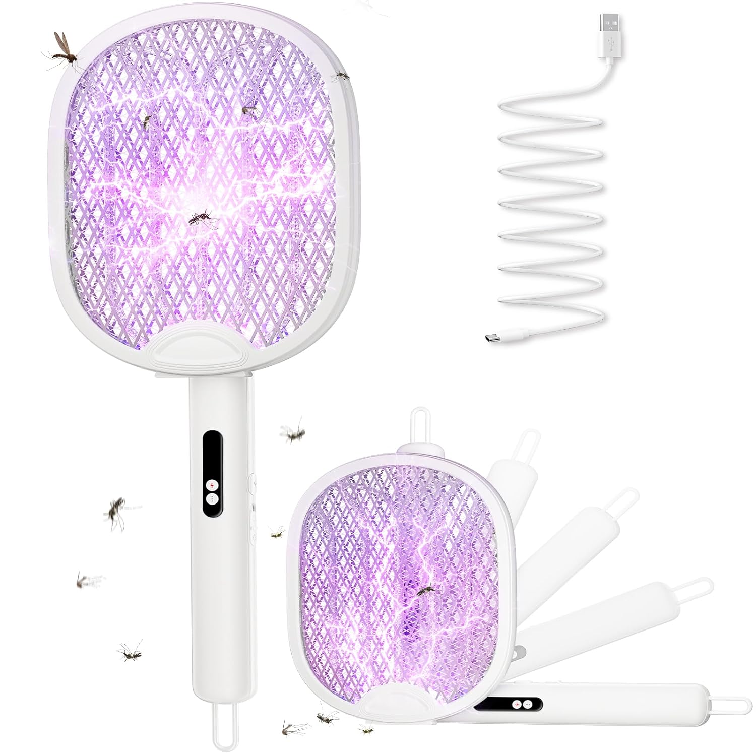 Detalle de WOCVRYY 4000V Electric Fly Zapper Racket (USB-C rechargeable, 1800mAh, foldable)