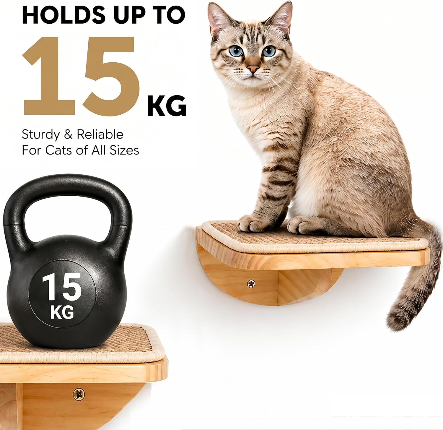 Detalle 2 de Cats Wall Shelves with Sponge Mat and Curved Nest — Wall-Mounted Cat Climbing Frame with 2 Steps
