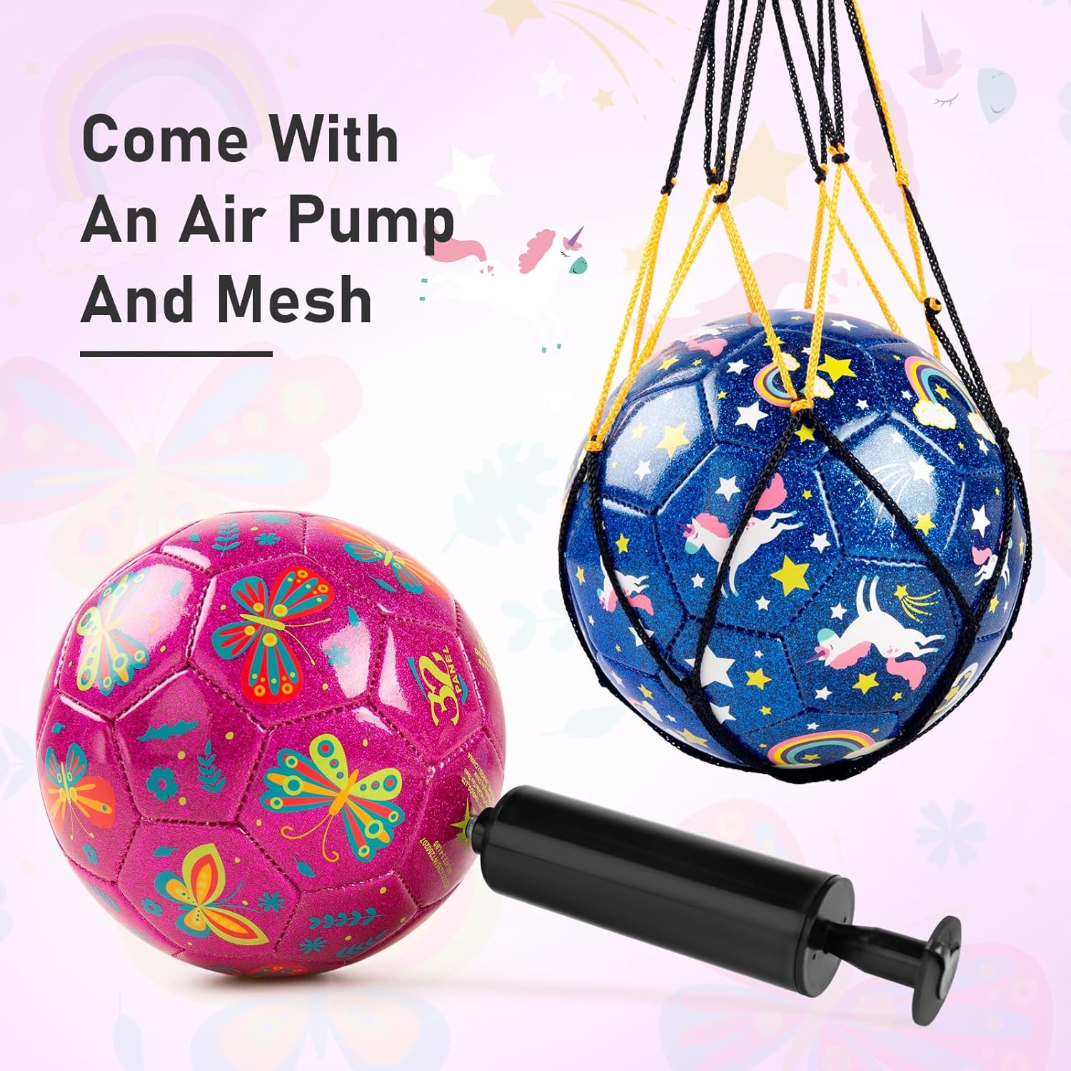 Thumbnail 3 de ZOOJOY Glitter Cartoon Soccer Ball Size 2 (2-Pack) with Pump & Mesh Bag for Toddlers