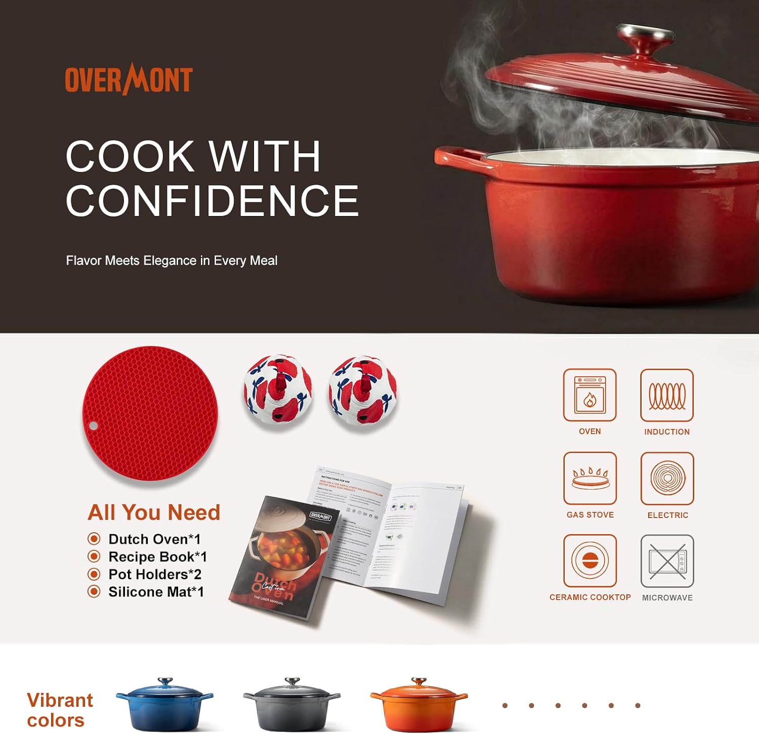 Thumbnail 5 de Overmont 5.5QT Enameled Cast Iron Dutch Oven 🍲