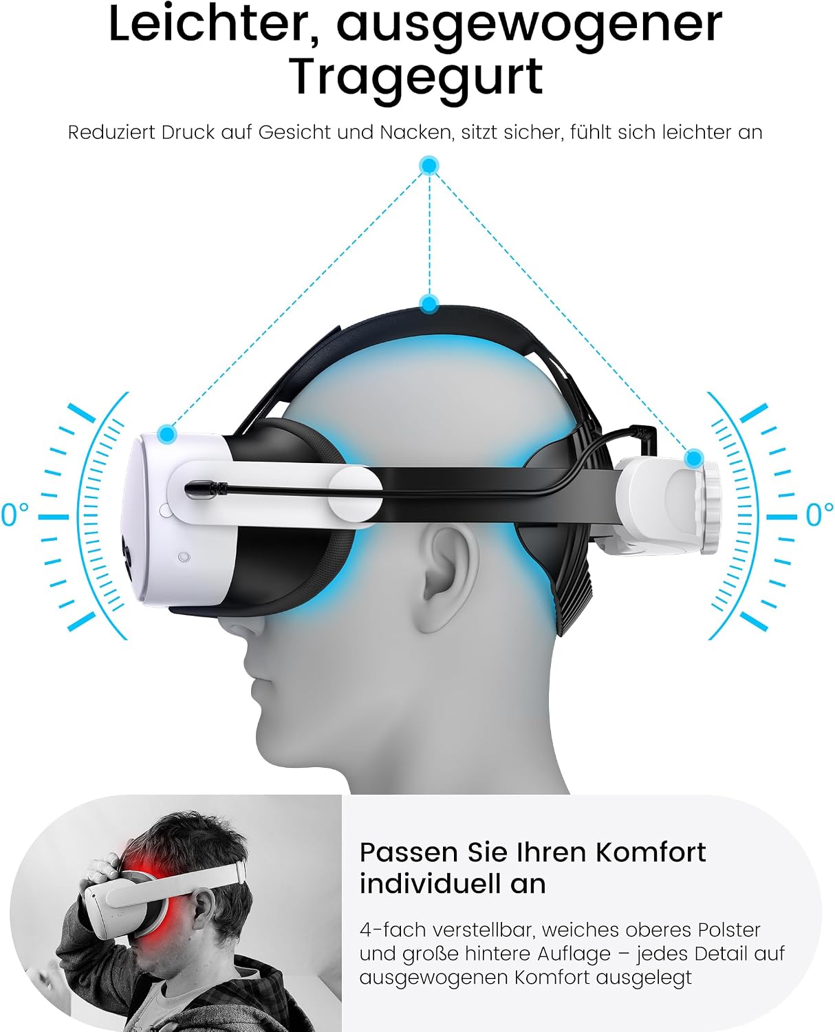 Detalle de Headstrap für Meta Quest 3 mit 8.000-mAh-Akku (Elite Strap Zubehör) – Komfort & Energie für Quest 2/3/3S