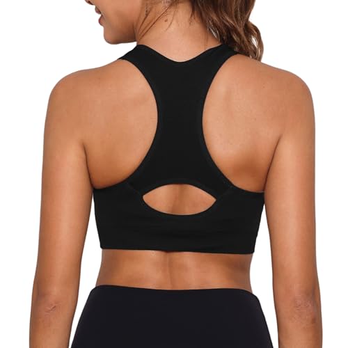 Detalle de Sykooria Brassière Sport Femme – Brassière Yoga avec coussinets amovibles, noir et rouge, taille S