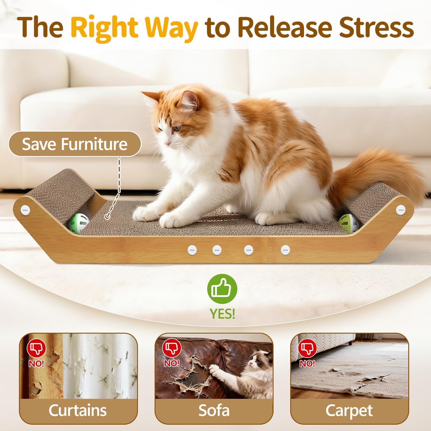Thumbnail 3 de Meowker Modern Cat Scratcher Pad Cardboard – 3 in 1 Lounger with Ball Track for Indoor Cats