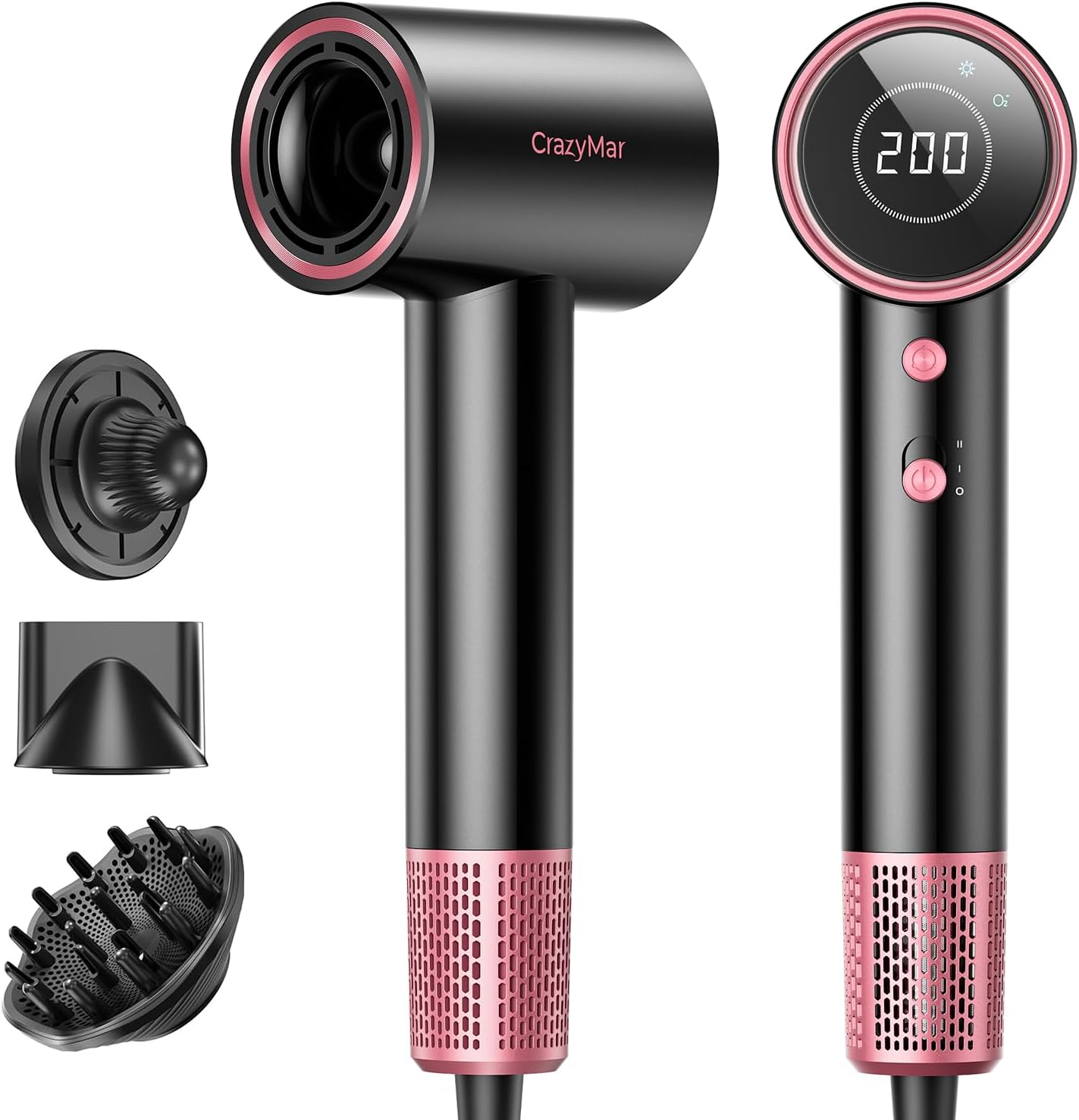 Detalle de Ionic Hair Dryer with Diffuser and Concentrator (180,000 RPM) — Rose Pink