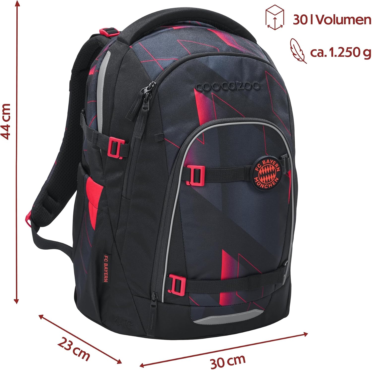 Detalle 2 de coocazoo Mate Schulrucksack ‚Stern des Südens’ – 30 Liter, ergonomisch verstellbar, schwarz-rot