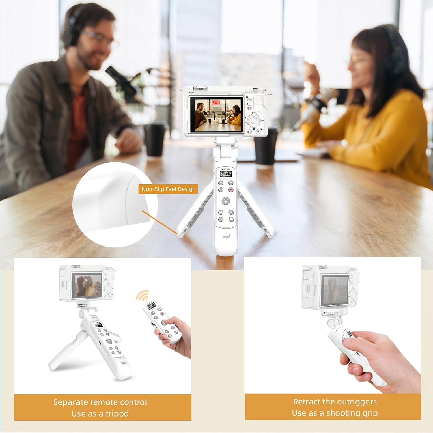 Detalle de Sony Tripod Wireless Shooting Grip with Shutter Release — Mini Tripod for ZV Series and More (White)