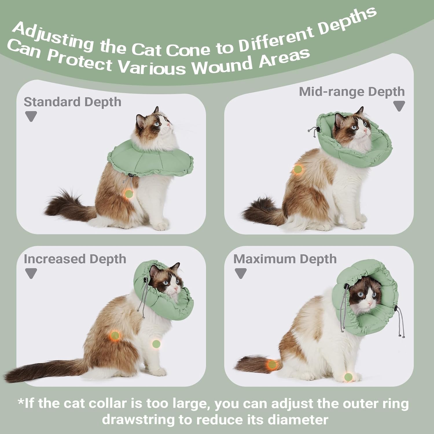 Thumbnail 4 de Supet Soft Cat Cone Collar: Silent, Adjustable Recovery Collar for Cats (Light Green, M)