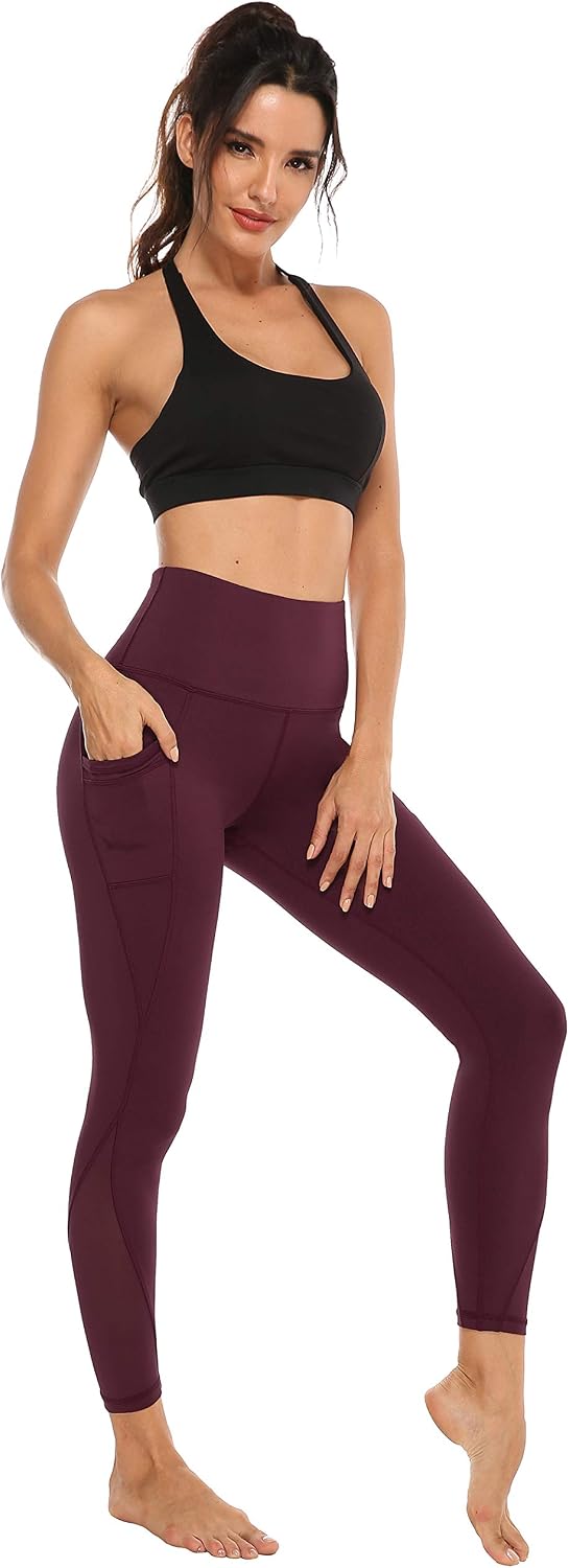Detalle de Persit Damen Sport-Leggings mit Taschen – blickdichte lange Yogahose mit Mesh-Einsätzen