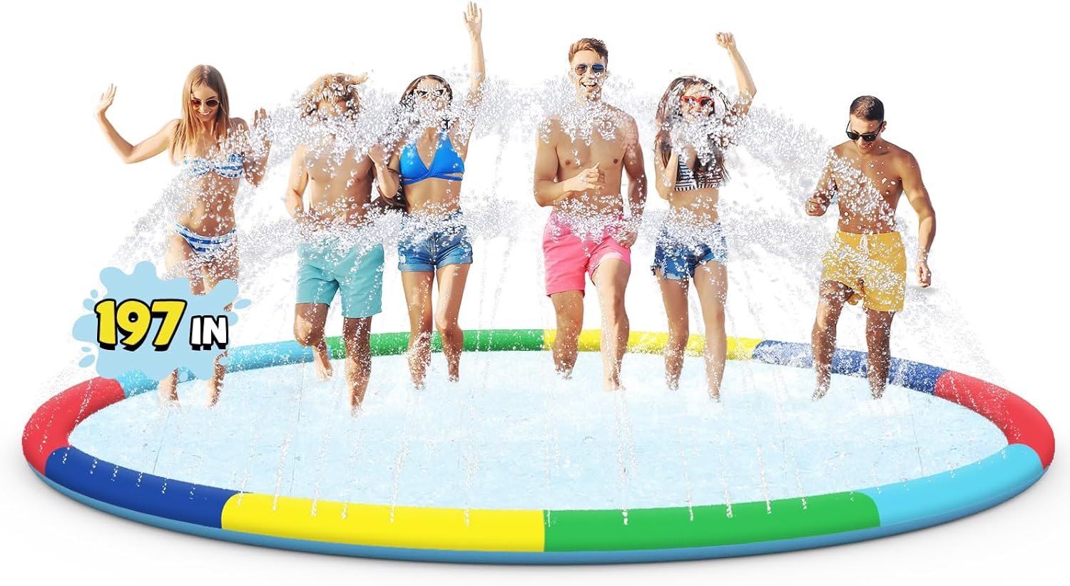 Detalle de ODOSOLA 16 FT Large Splash Pad for Kids: Non-Slip, 360° Sprinklers & Easy Drainage for Backyard Fun
