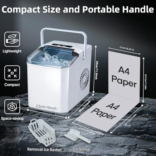 Detalle de COZYBRITE Ice Maker Machine Portable Countertop: 14kg/24h, 2 Cube Sizes, Self-Cleaning
