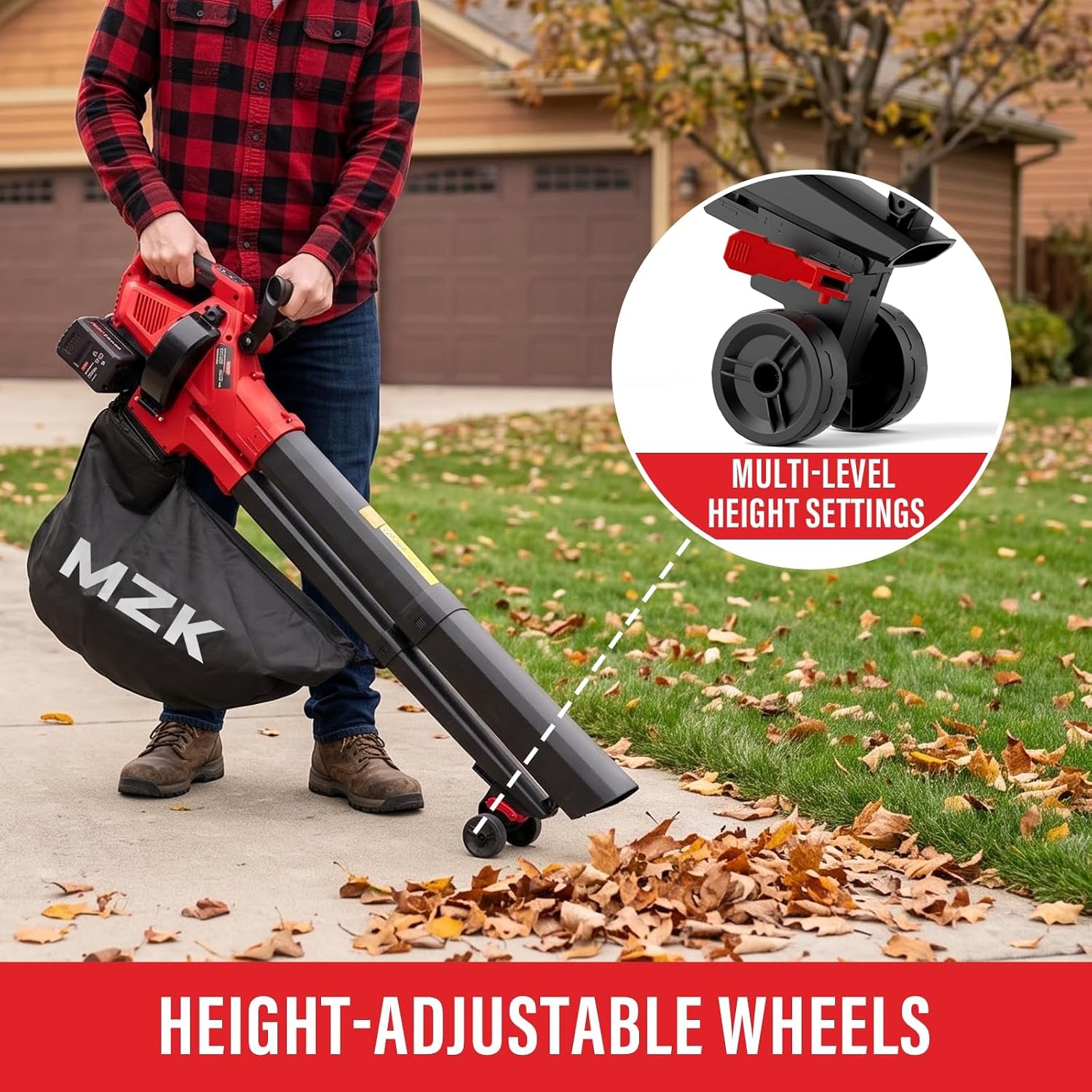 Detalle de MZK H6618 40V Leaf Vacuum Mulcher, 700 CFM Cordless 3-in-1 Blower