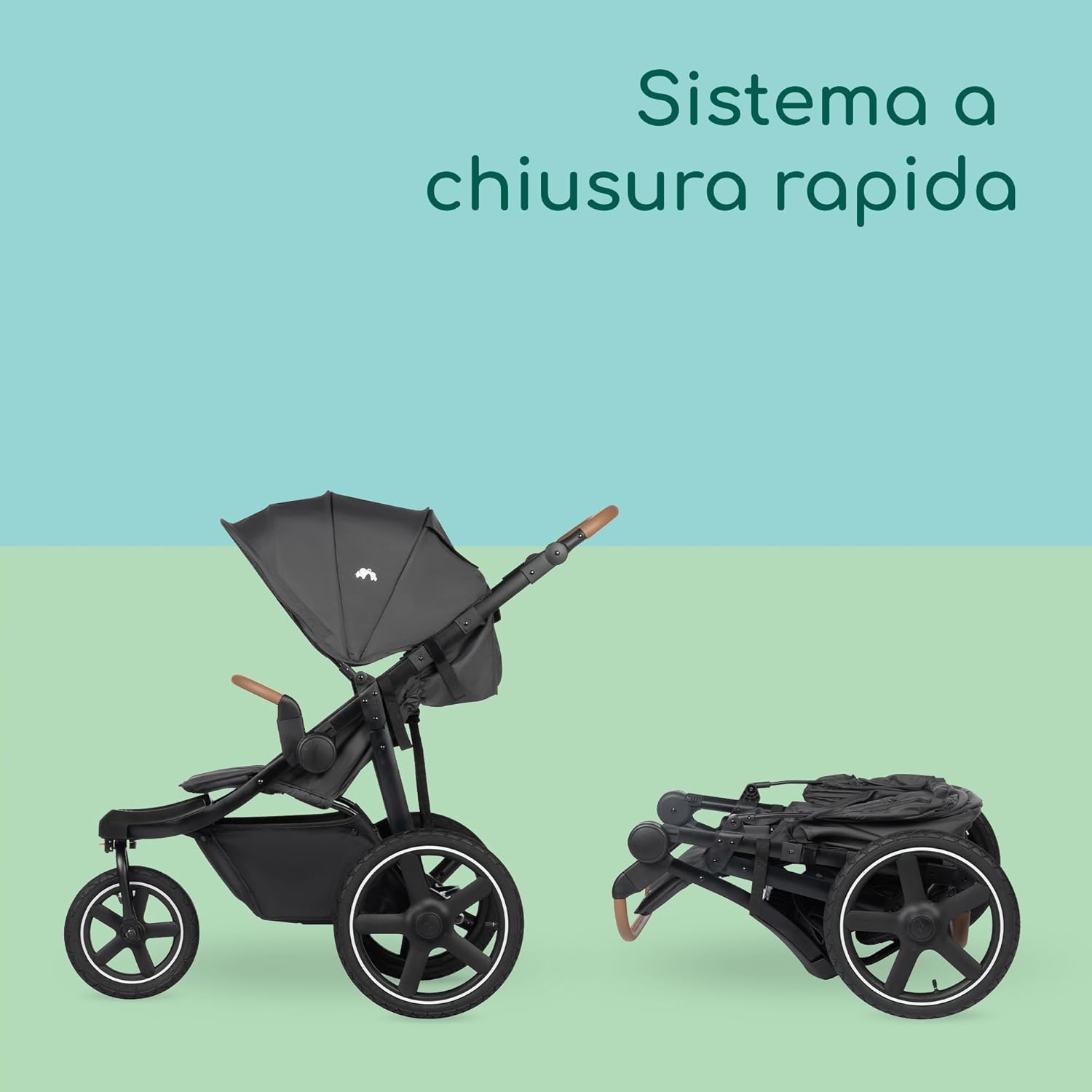 Detalle de Bebeconfort Cloudy – Passeggino 3 Ruote con Ruote Grandi, reclinabile e pieghevole, 0–4 anni, Mineral Graphite