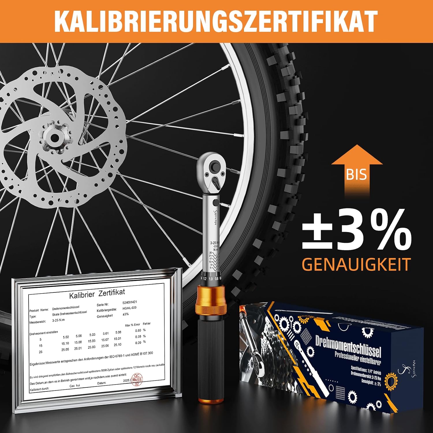 Detalle de 13TLG Klein Drehmomentschlüssel Fahrradset 3–25 Nm, 1/4 Zoll mit 72-Zähne Ratsche und Verlängerung 10 cm