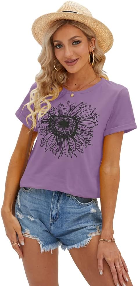 Detalle de Cicy Bell Damen Sonnenblumen T Shirt – Sommer Kurzarm mit niedlicher Grafik