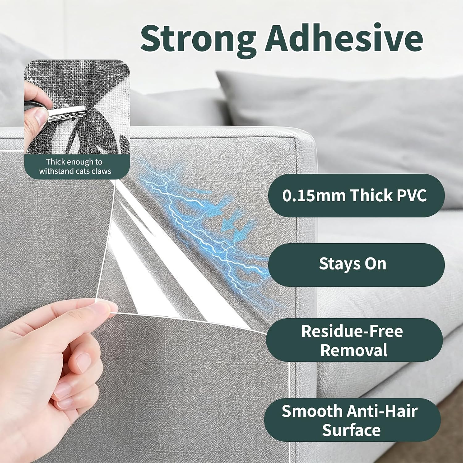 Detalle de KISENG 31.5 Cat Scratch Furniture Protector, Clear PVC Roll, 160" x 12.4
