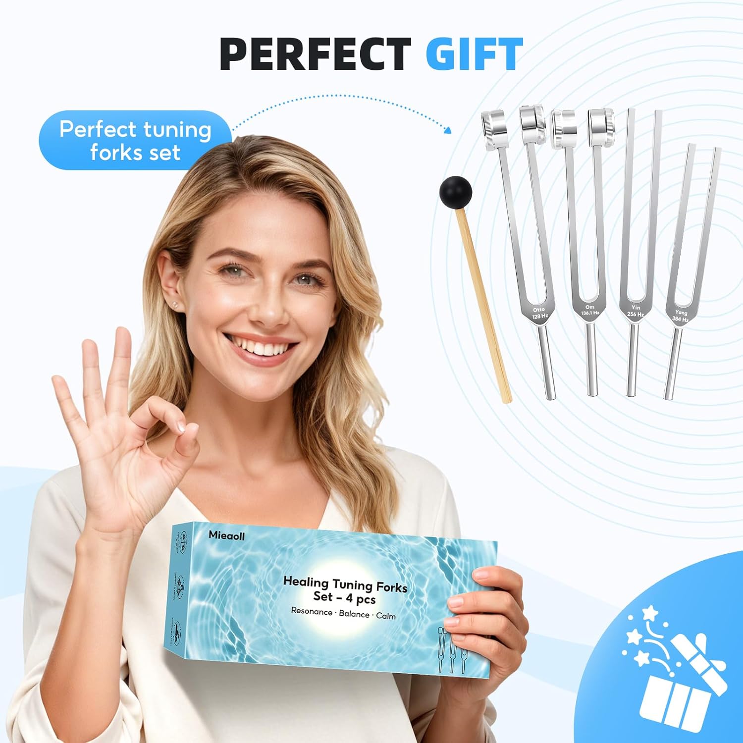 Detalle de Tuning Forks for Healing: 128Hz, 136Hz, 256Hz, 384Hz Set for Meditation, Yoga & Chakra Therapy