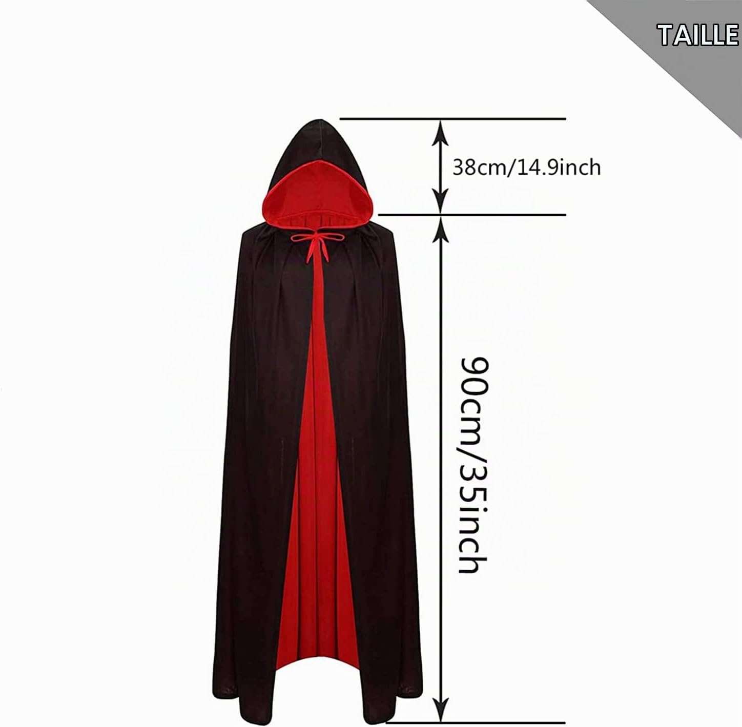 Thumbnail 1 de OUQIWEN omkeerbare vampiercape met kap, zwart-rood en uniseks