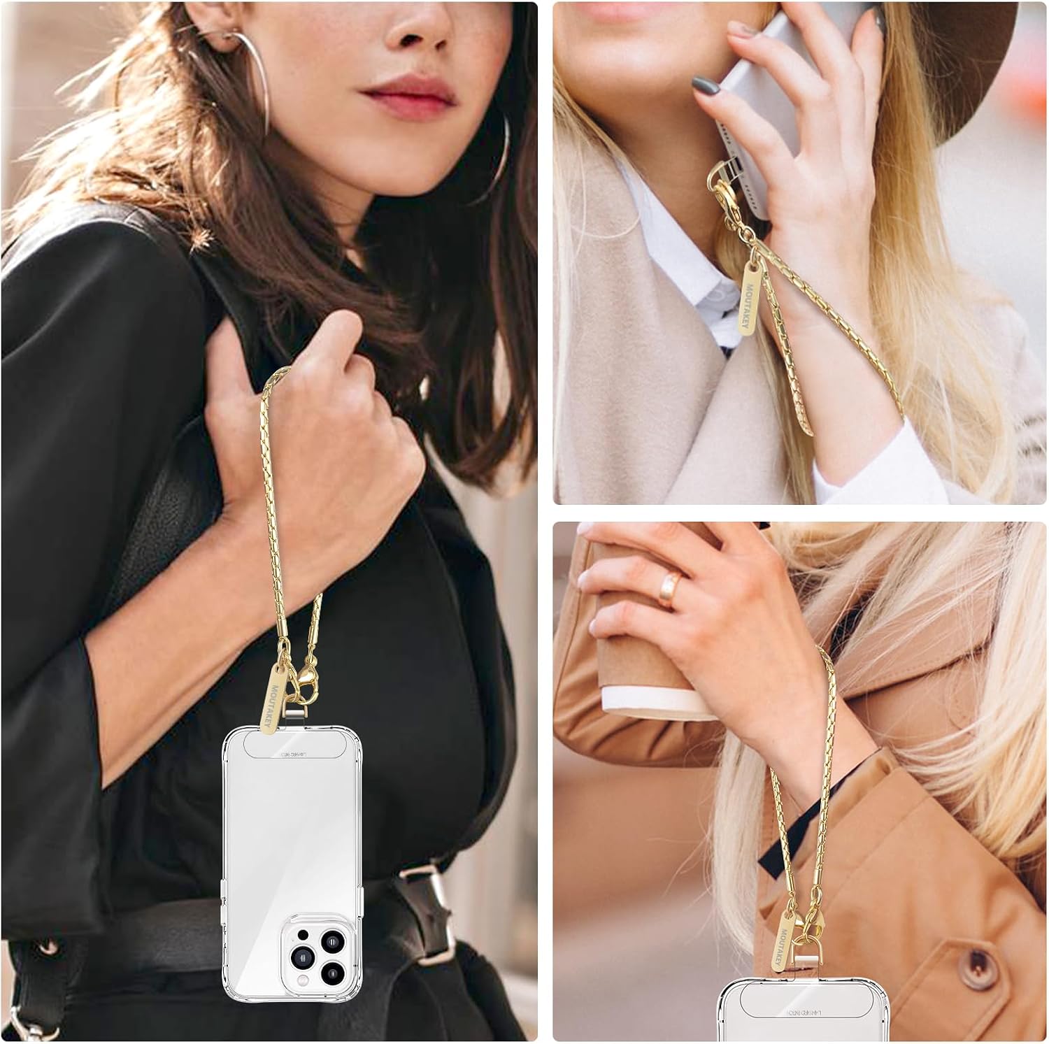 Thumbnail 6 de MOUTAKEY Phone Wrist Strap Metal Wristlet — Detachable Chain with Two Tether Tabs for Hands‑Free Carry