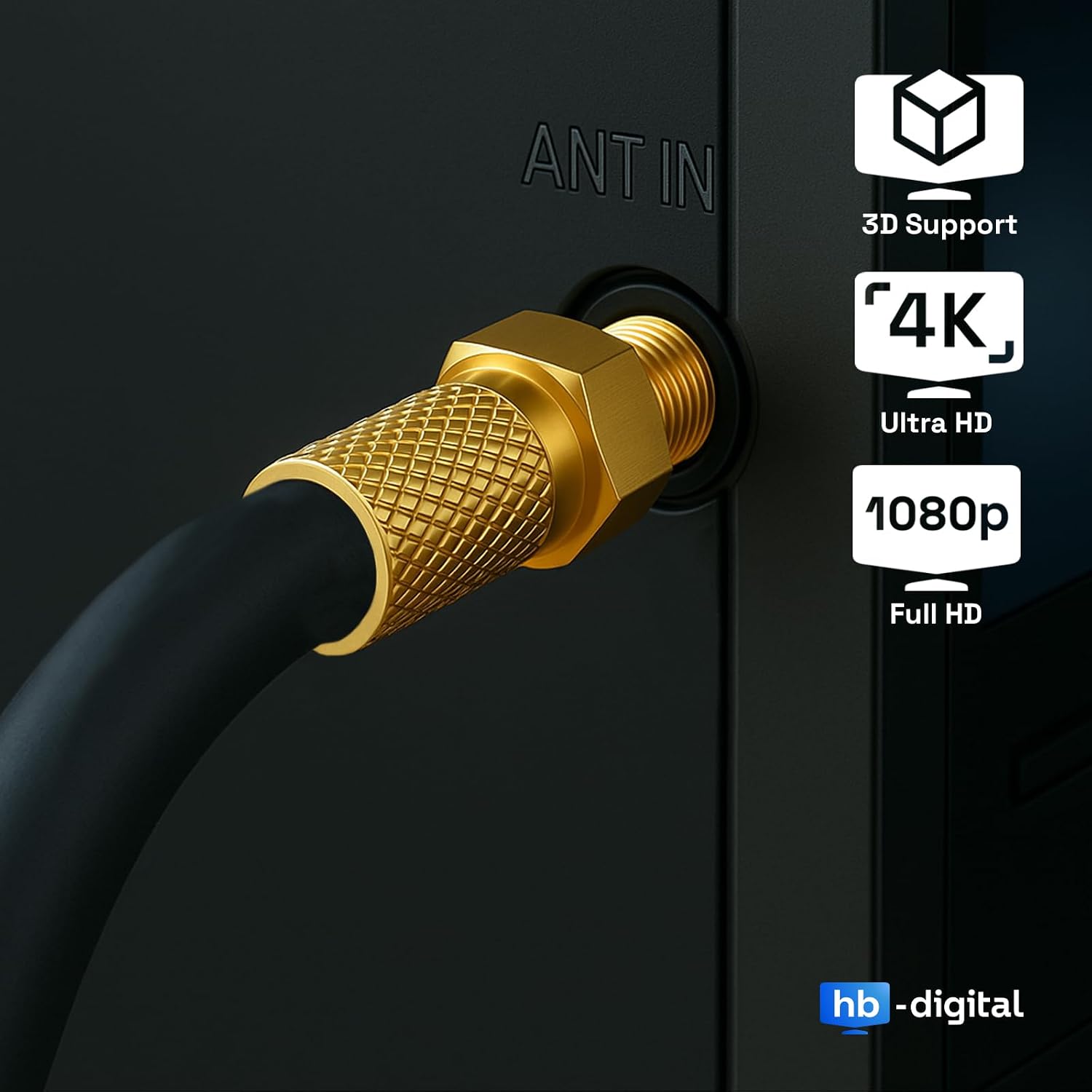 Detalle de HB-DIGITAL 20m SAT Koaxialkabel 135 dB Schirmung – 8K/4K UHD, 4-Fach geschirmt, inkl. F-Stecker